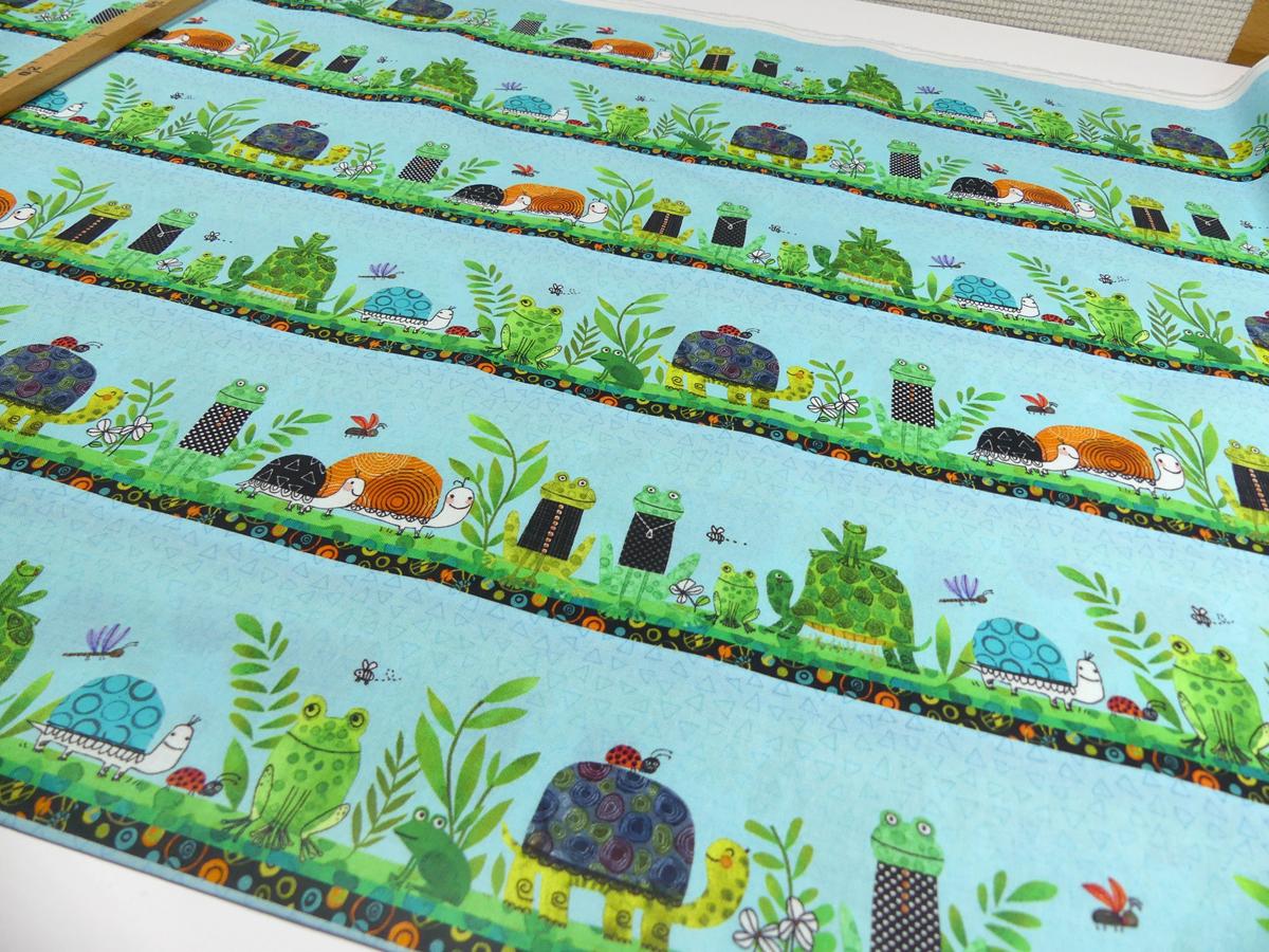 Patchworkstoff Frogtastic Schildkröten Frosch Bordüre türkis
